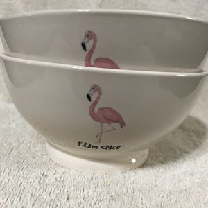 Rae Dunn set of 2 footed Flamenco Flamingo bowl.